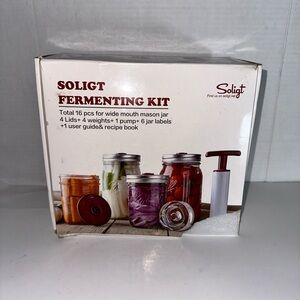 Soligt Fermenting Kit Wide Mouth Jars 16 Piece, Lids Weights Pump Labels